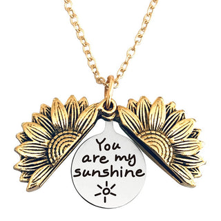 New Stainless Steel Necklaces For Women Open Locket Necklace Engraved You Are My Sunshine Sunflower Pendant Necklace Gift ALODIA STORE