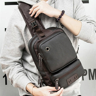 Scione Men Leather Backpacks Waterproof Chest Crossbody Bags Fashion Outdoor Business Casual Bag With Earphone Hole ALODIA STORE
