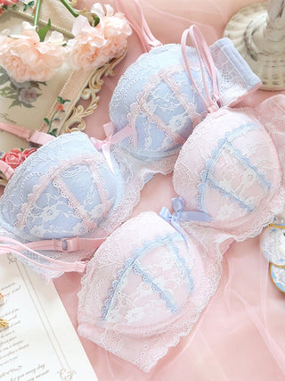 Underwear sweet and cute lace lingerie with briefs set girl heart fresh steel ring gathered thin bra set large size bralette ALODIA STORE