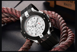 MEGIR Brand Men Watch Quartz Watch Gold Rubber Band 3ATM Water Resistant Chronograph Mens Quartz Wrist Watch ALODIA STORE