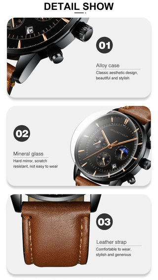 GOLDENHOUR Men's Watch Top Brand Luxury Fashion Quartz Watch Men Leather Waterproof Sports Wrist Watch Male Relogio Masculino ALODIA STORE
