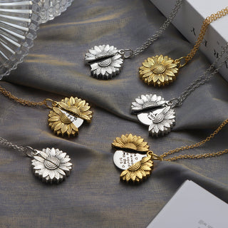 New Stainless Steel Necklaces For Women Open Locket Necklace Engraved You Are My Sunshine Sunflower Pendant Necklace Gift ALODIA STORE