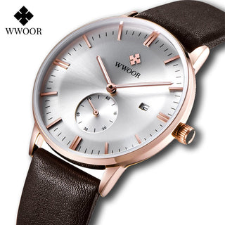 Famous Brand WWOOR Watch Men Luxury Casual Quartz Watches For Men Sports Business Leather Wrist Watch Men Relogio Masculino ALODIA STORE