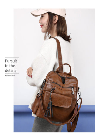 New Women Backpacks Soft Leather Fashion Casual Tassel ALODIA STORE