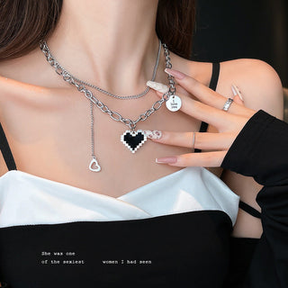 New Senior Fashion Women Pendant Necklaces Fine Double Link Chain Metal Heart Party Necklace Jewelry Gift ALODIA STORE