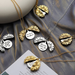 New Stainless Steel Necklaces For Women Open Locket Necklace Engraved You Are My Sunshine Sunflower Pendant Necklace Gift ALODIA STORE