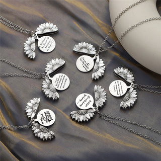 New Stainless Steel Necklaces For Women Open Locket Necklace Engraved You Are My Sunshine Sunflower Pendant Necklace Gift ALODIA STORE