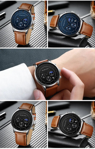 GOLDENHOUR Men's Watch Top Brand Luxury Fashion Quartz Watch Men Leather Waterproof Sports Wrist Watch Male Relogio Masculino ALODIA STORE