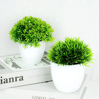 Artificial Plants Potted Green Bonsai Small Tree Grass Plants Pot Ornament Fake Flowers for Home Garden Decoration Wedding Party ALODIA STORE
