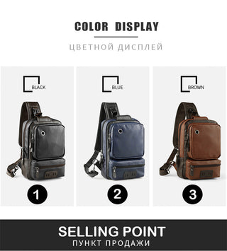 Scione Men Leather Backpacks Waterproof Chest Crossbody Bags Fashion Outdoor Business Casual Bag With Earphone Hole ALODIA STORE