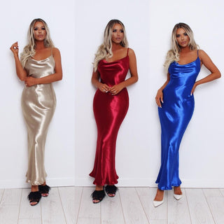 JULISSA MO Sexy Spaghetti Strap Backless Summer Dress Women Satin Lace Up Trumpet Long Dress Elegant Bodycon Party Dresses 2023 ALODIA STORE