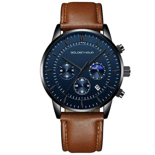 GOLDENHOUR Men's Watch Top Brand Luxury Fashion Quartz Watch Men Leather Waterproof Sports Wrist Watch Male Relogio Masculino ALODIA STORE