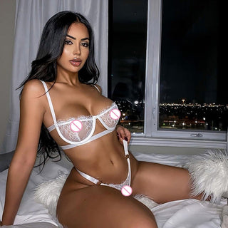 Ellolace Sexy Women's Underwear Lingerie See Through Bra Low Cup Lace Underwear Set Sexy Lingerie Set Bra And Panty Set alodia store