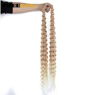 FREEDOM Synthetic Long Curly Wave Crochet Hair 32 Inch Synthetic Braiding Hair Natural Wavy Ombre Blonde Red Hair Extensions ALODIA STORE
