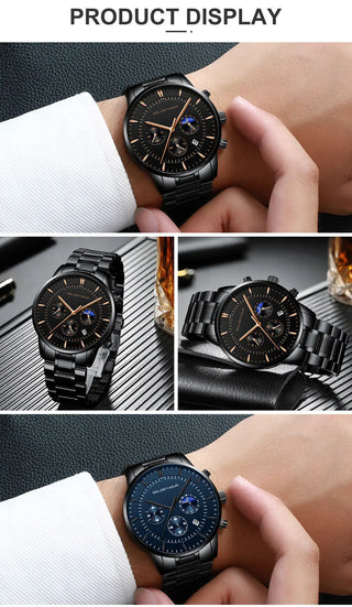 GOLDENHOUR Men's Watch Top Brand Luxury Fashion Quartz Watch Men Leather Waterproof Sports Wrist Watch Male Relogio Masculino ALODIA STORE