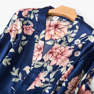 Sexy Lady Women Satin Short Kimono Robe Pajamas Bathrobe Print Floral Sleepwear Soft Wedding Bride Bridesmaid Homewear ALODIA STORE