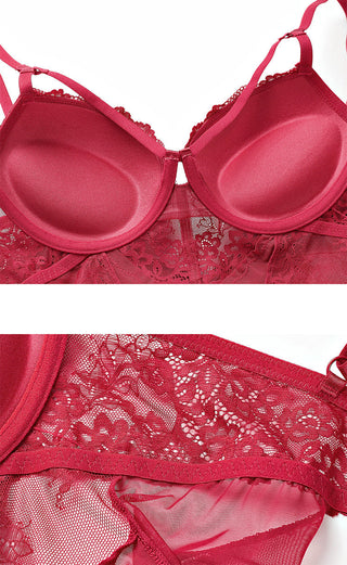 Sexy Body Women Push Up Strappy Cup Underwire Hollow Out Back Floral Pattern Bodysuit Women Lingerie Bra with Openable Crotch ALODIA STORE