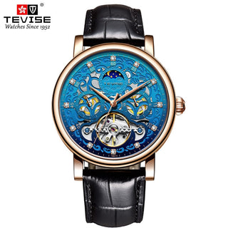 TEVISE Brand Classic Retro Men Watches Automatic Mechanical Watch Men Tourbillon Clock Genuine Leather Waterproof Business Watch ALODIA STORE