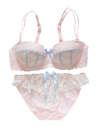 Underwear sweet and cute lace lingerie with briefs set girl heart fresh steel ring gathered thin bra set large size bralette ALODIA STORE