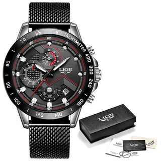 LIGE Men Watches Top Brand Luxury Stainless Steel Blue Waterproof Quartz Watch Men Fashion Chronograph Male Sport Military Watch ALODIA STORE