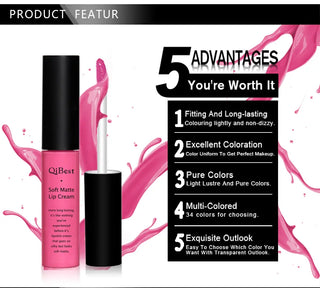 QIBEST Liquid Lipstick Waterproof Lip Gloss 34 Colors Matte Lipstick Long lasting Lipgloss Cosmetics Lips Makeup Nude Maquiagem - Alodia Store