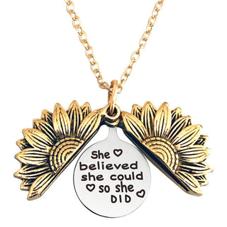 New Stainless Steel Necklaces For Women Open Locket Necklace Engraved You Are My Sunshine Sunflower Pendant Necklace Gift ALODIA STORE