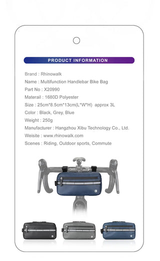 Rhinowalk Handlebar Bag Bicycle Bag Frame Pannier Bag Waterproof Multifunction Portable Shoulder Bag Cycling Bag Bike Accessorie ALODIA STORE