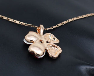 Fashion Jewelry Silver Color Austrian Crystal Necklace Four Leaf Leaves Clover Heart Rhinestones Pendant Necklace Jewelry ALODIA STORE