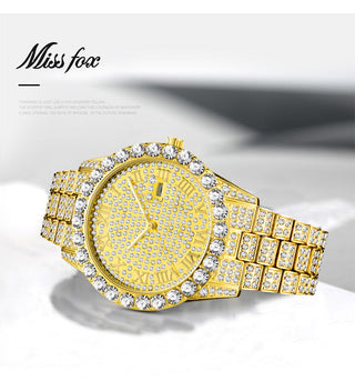 MISSFOX Men's Watch 2020 Top Selling Luxury Brand Gold Men Fashion Watches Men Big Diamond Bracelet Luxury Watch Men Gift Box ALODIA STORE