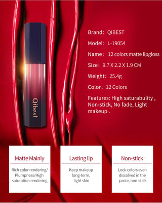 QIBEST Lip Gloss Makeup Moisturizer Waterproof 12 Colors Makeup Lipstick Long Lasting Liquid Lipstick Lip Tint Cosmetics TLSM2 - Alodia Store