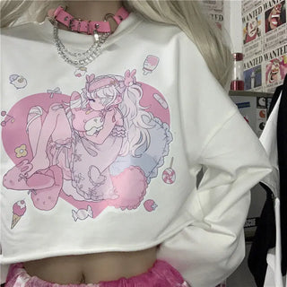 Long Sleeve Harajuku Crop Top for Women Short T Shirt Korean Style Tshirt Croptop Japanese Goth Anime Graphic Pastel Gothic ALODIA STORE