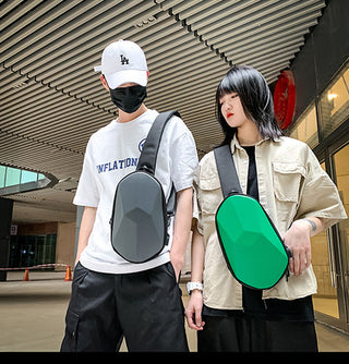 Fashion Chest Bag Men Universal Polyhedron Diagonal Hard Shell Waterproof Function Backpack Riding Couple Shoulder Bag ALODIA STORE