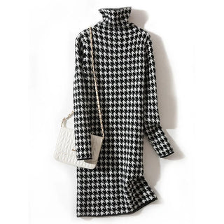 Bird lattice Turtleneck Basic Soft Sweater Dress Korean ALODIA STORE