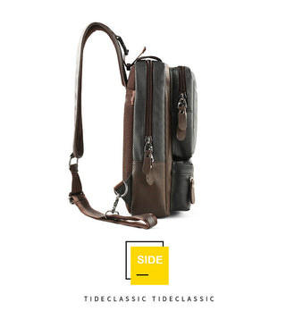 Scione Men Leather Backpacks Waterproof Chest Crossbody Bags Fashion Outdoor Business Casual Bag With Earphone Hole ALODIA STORE