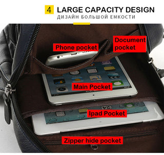 Scione Men Leather Backpacks Waterproof Chest Crossbody Bags Fashion Outdoor Business Casual Bag With Earphone Hole ALODIA STORE