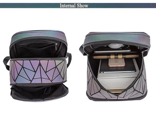 New Women Backpack Geometric Folding Bag Small Students School Bags For Teenage Girls Luminous Backpacks Hologram Daily Backpack ALODIA STORE