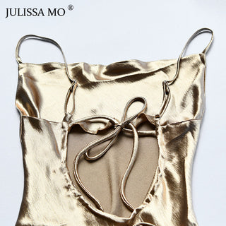 JULISSA MO Sexy Spaghetti Strap Backless Summer Dress Women Satin Lace Up Trumpet Long Dress Elegant Bodycon Party Dresses 2023 ALODIA STORE