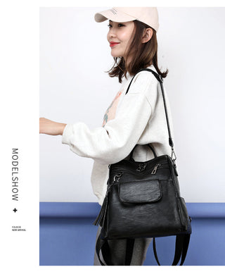New Women Backpacks Soft Leather Fashion Casual Tassel ALODIA STORE