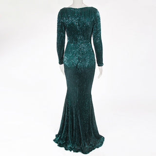 Enenthelabel O Neck Full Sleeved Maxi Dress Stretch Sequined Floor Length Evening Party Dress ALODIA STORE