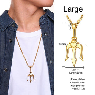 Necklace Man,Neptune Trident Pendant Necklace, Stainless Steel Men Statement Necklaces Sea Lover Gift ALODIA STORE