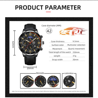 Fashion Mens Sports Watches Man Business Quartz Wristwatch Luxury Black Leather Bracelet Men Casual Luminous Clock Watch ALODIA STORE