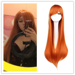 QQXCAIW Long Straight Cosplay Wig Black Purple Pink Blue Sliver Gray Blonde White Orange Brown Synthetic Hair Wigs ALODIA STORE