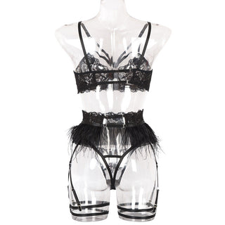 Ellolace Feather Sexy Lingerie Women's Underwear Set Woman 3 Pieces Women Sets Lingerie Sexy Push up Sensual Lingerie Woman ALODIA STORE