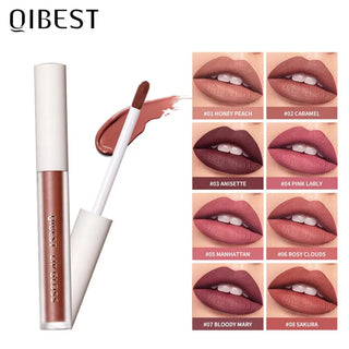 QIBEST Waterproof Liquid Lipstick Lips Makeup Lip Gloss Long Lasting 8 Colors Nude Cosmetic Makeup Matte Lipgloss Lip Tint Matte ALODIA STORE