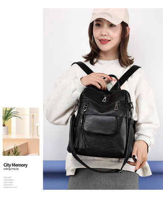 New Women Backpacks Soft Leather Fashion Casual Tassel ALODIA STORE