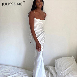 JULISSA MO Sexy Spaghetti Strap Backless Summer Dress Women Satin Lace Up Trumpet Long Dress Elegant Bodycon Party Dresses 2023 ALODIA STORE