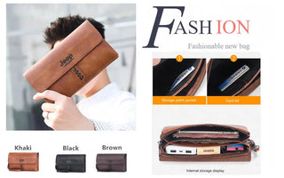 JEEP BULUO Leather Men Clutch Wallet Brand Purse For Phone Double Zipper Luxury Wallet Leather Clutch Bag Large Capacity  ALODIA STORE