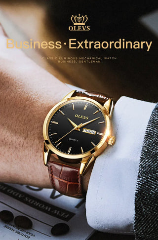OLEVS Top Brand  Men Classic Quartz Waterproof Watch Leather Strap Business Popular Casual Men Watch ALODIA STORE