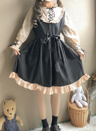 Japanese Korean Harajuku Gothic Bandage Bow Patchwork Girl Cosplay Dress Kawaii Ruffles Dress Women Lolita Style Party Dresses ALODIA STORE