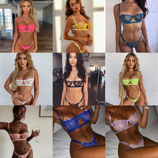Ellolace Sexy Women's Underwear Lingerie See Through Bra Low Cup Lace Underwear Set Sexy Lingerie Set Bra And Panty Set alodia store